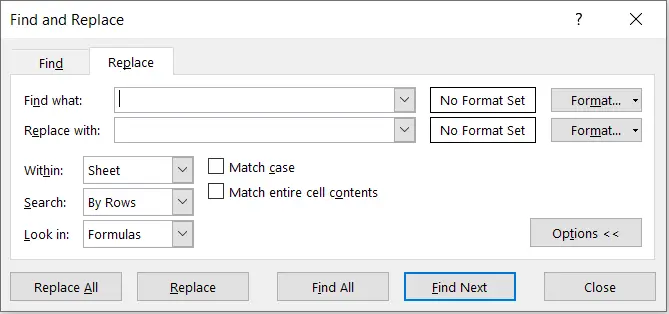Excel Shortcut Find and Replace with Replace Selected