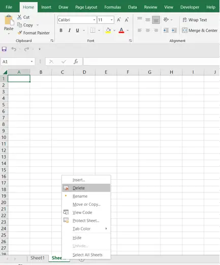 Excel Shortcut Delete Current Worksheet