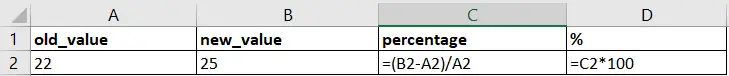 percentage change formula in excel