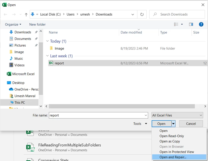 Open Repair Excel File