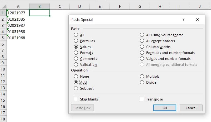Convert Text to Number Using Paste Special