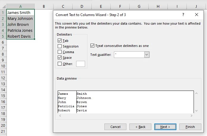 Text to Columns Wizard
